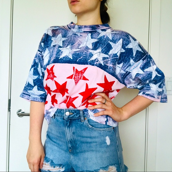 Red Pink and Blue Tee with Stars - Picture 1 of 10